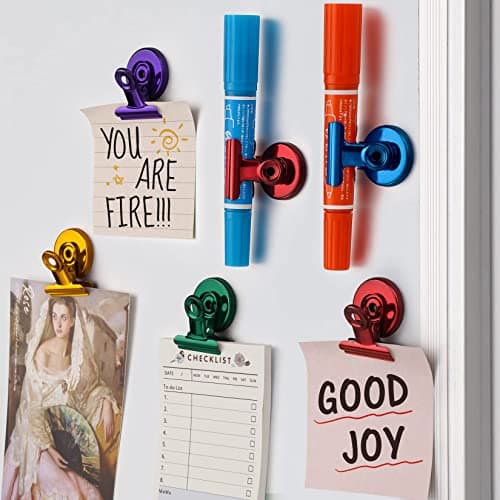 FINDMAG Magnetic Clips, 12 Pack Fridge Magnets for Picture Hanging, Heavy Duty Magnet Clips, Colorful Refrigerator Magnets for Kitchen, Sculptural Picture Frame, Whiteboard, Office, School — view 5