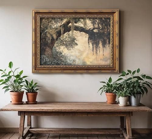 Vintage Gold Framed Vintage Oak Tree Wall Art Retro Landscape Canvas Wall Decor Oak Tree Moss Artwork Picture Retro Rustic Tree Poster Print for Home Living Bedroom Farmhouse Hallway — view 8