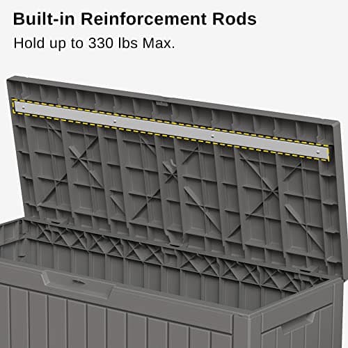 EAST OAK Outdoor Storage Box, 60 Gallon Deck Box Indoor and Outdoor Use, Waterproof Resin Storage Bin for Patio Cushions, Gardening Tools, Lockable, UV Resistant, Grey — view 3