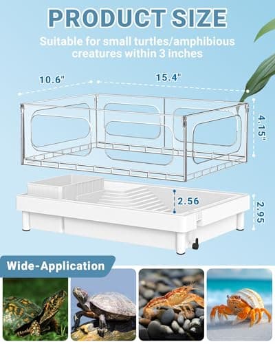 Small Turtle Tank (Tank+Lamp+Filter), Acrylic Turtle Starter Kit with Adjustable Lamp, Reptile Habitat and Terrarium with Multi-Functional Areas for Small Reptiles. (White Kit)