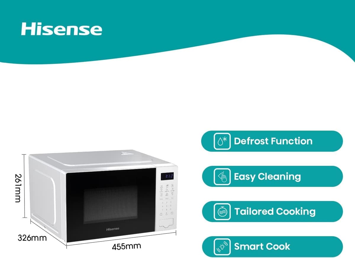 Hisense 700 Watts 20 Litre White Digital Solo Microwave Oven H20MOWS4UK Automatic Defrost, 9 Auto Cook Menus, Clock & Timer, Easy Clean — view 2