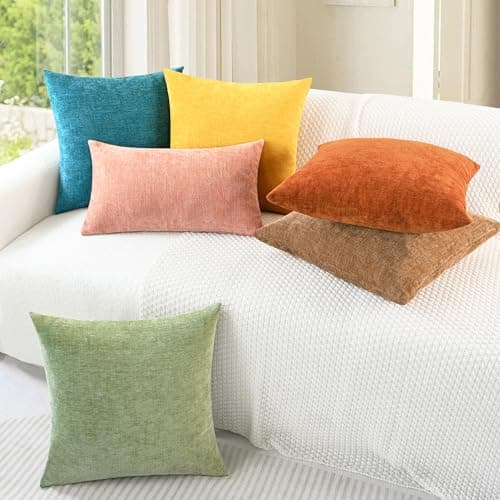 CaliTime Pack of 4 Cozy Throw Pillow Covers Cases for Couch Sofa Home Decoration Solid Dyed Soft Chenille 18 X 18 Inches Burnt Orange — view 3
