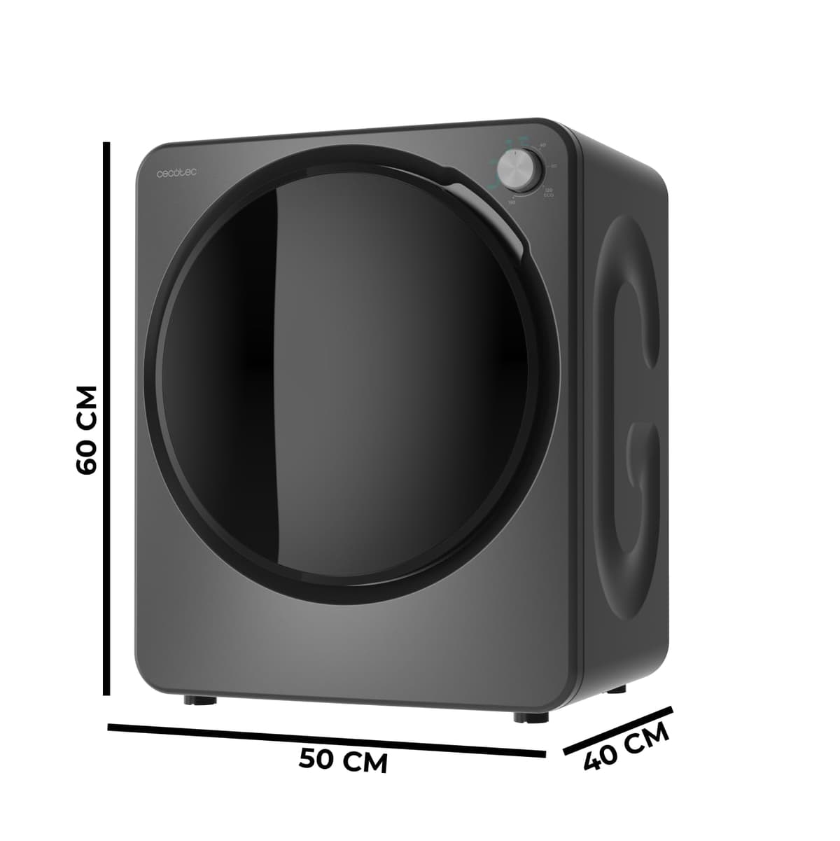 Cecotec Mini Secadora de Evacuación 2,5Kg Bolero DressCode Dry 3150V Dark. 950W, 6 Programas, Programa ECO, Control Knob Intuitivo, Secado Rápido y Eficiente, Ideal Espacios Pequeños, Acero — view 2