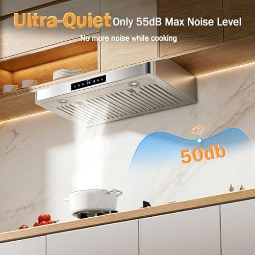 TAZPI 1200CFM Under Cabinet Range Hood 30 Inch, 4-Speed Gesture & Touch Control, Stove Vent Hood for Kitchen, 30'' Stainless Steel Kitchen Hoods with 2 LED Lights Standard — view 3