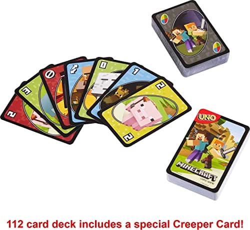 Mattel Games UNO Card Game, Gifts for Kids and Family Night, Themed to Minecraft Video Game, Travel Games, Storage Tin Box (Amazon Exclusive) — view 4