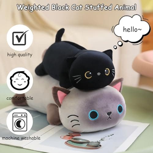 SQEQE Weighted Black Cat Stuffed Animals, Weighted Black Cat Plush, Cute Plushies Toy Gift for Kids Adults(9.8 Inch, 0.8 Lbs) — view 2