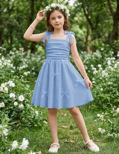 Arshiner Girls Easter Summer Spring Dress Blue Prom Boho Beach Casual Midi Sundresses for 11-12 Years — view 3