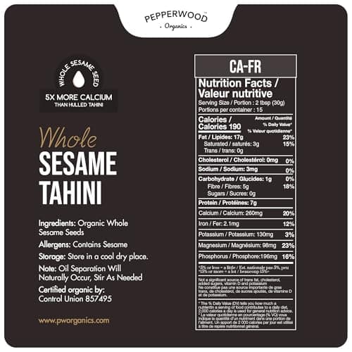 Organic Whole Sesame Tahini Paste - Unhulled & Stone-Ground - Silky Smooth Texture in Hummus, Dips, Dressings - Unsalted, Nut-Free, Kosher, Paleo, Keto 330g Glass Jar (2-Pack)