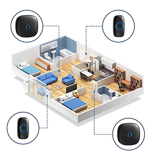 SECRUI Wireless Doorbell, Easy installation, Waterproof, Adjustable Volume, 58 Chimes, Colorful LED, 1000Ft Range, M520+F55, Black — view 5