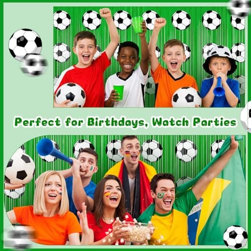 Ycitusi 3 Pcs Soccer Party Decorations Foil Curtains - 9.9x6.6 Ft Soccer Birthday Party Supplies Fringe Backdrop Football Theme Party Favors for 2026 World Cup Tailgate — view 5
