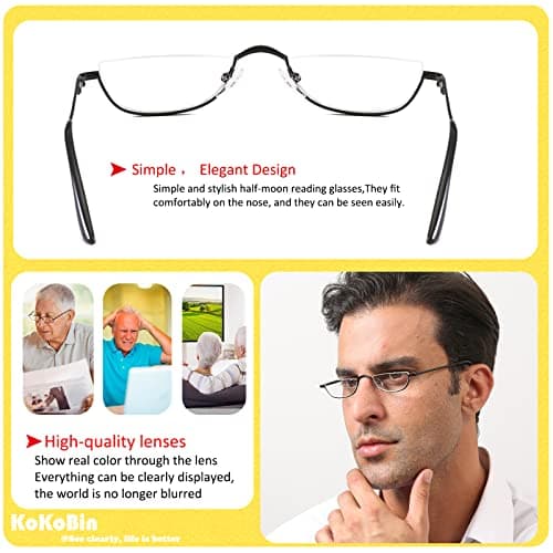 Half Reading Glasses 2 Pairs Half Rim Metal Frame Glasses Spring Hinge Readers for Men and Women, Black+Gold 2.50 — view 4
