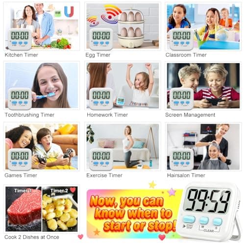 Antonki 2 Pack Digital Timer for Kids, Magnetic Countdown Kitchen Timers for Cooking, Egg, Classroom, Teacher, Exercise, Study, Oven - Battery Included — view 6