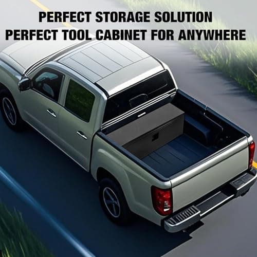 GarveeTech Heavy Duty Steel Truck Bed Tool Box, Weatherproof & Lockable Storage Chest with Dual Gas-Shock Lid, Pry-Resistant Security, Fits Pickup, Trailer, RV, Black — view 5