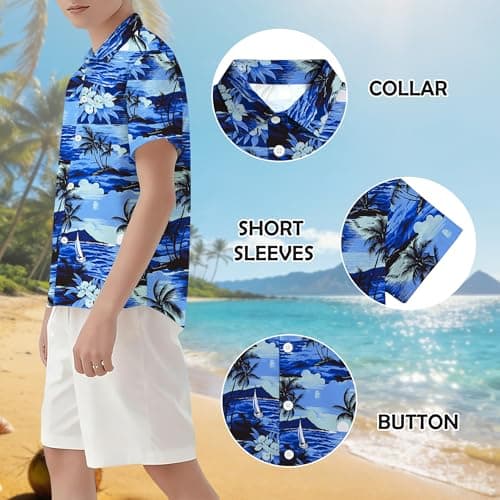 QAUN Hawaiian Shirt for Kids Boys Hawaiian Shirts Summer Button Down Shirt Cusual Tops 5-14 Years — view 4