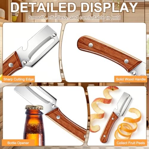 2PCS Multi Functional Premium Vegetable Peeler with Wooden Handle and Bottle Opener,Stainless Steel Blade Kitchen Tool for Fruit Apple Potato Pumpkin Papaya Carrot — view 2