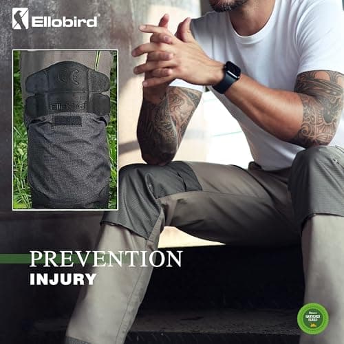 Ellobird Men's Construction Work Pants for Men Double Knee Reinforcement Flex Stretch Elastic Waistband Tactical Cargo Pant — view 3