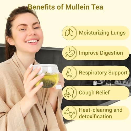 Mullein Tea Bags for Lungs, 100% Pure Mullein Leaf Tea for Lungs Cleanse and Respiratory Support, Caffeine Free, No Additives, Non-GMO (1 Pack/50 Bags) — view 4