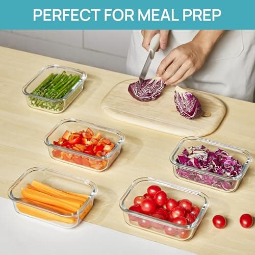 Vtopmart 5Pack 22oz Glass Storage Containers with Lids, Glass Meal Prep Food Container Sets with Snap Airtight Lid for Microwave, Oven, Freezer and Dishwasher, Blue — view 2