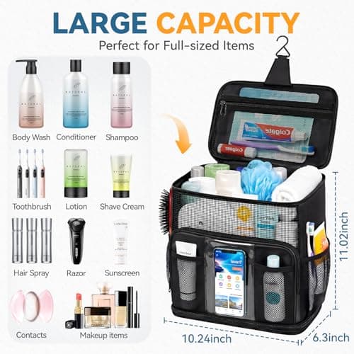 Shower Caddy Portable for College Dorm, Hanging Travel Toiletry Bag with Phone Pocket & Waterproof Bottom Cover,Quick-Dry Mesh Shower Bag,Dorm Room Essentials for Guys & Girls,Cruise Essentials 2026 — view 3