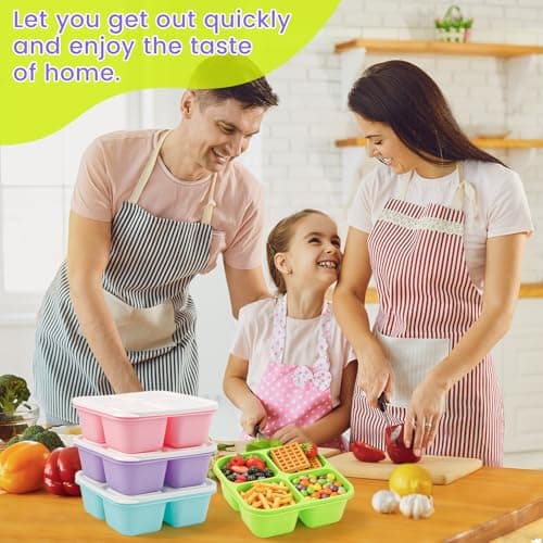 YANLIFY 4 Pack Snack Containers Bento Box Adult Lunch Box,Meal Prep Container, Reusable Food Storage lunch Containers Stackable for Work, Travel and Gym (Grass Green, Pink, Green, Purple) — view 4