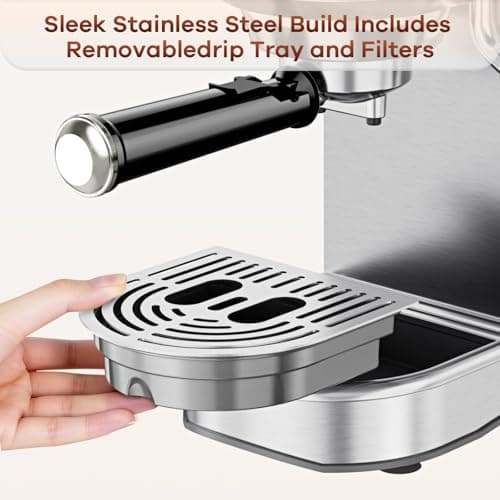 ANYCOLD Espresso Machine with Milk Frother, 20 Bar Stainless Steel Coffee Machine, Espresso Maker with 34oz Removable Water Tank for Home, Office, Women or Men — view 3
