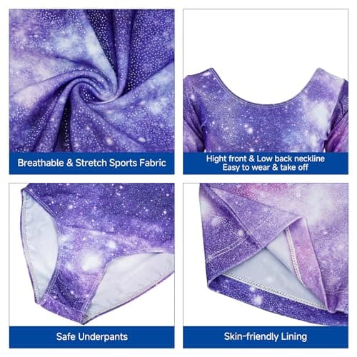 JiAmy Gymnastics Leotards for Girls with Shorts Set, Sparkle Long Sleeve Kids Gymnastics Outfit Athletic Leotard for 5-6 Years — view 2