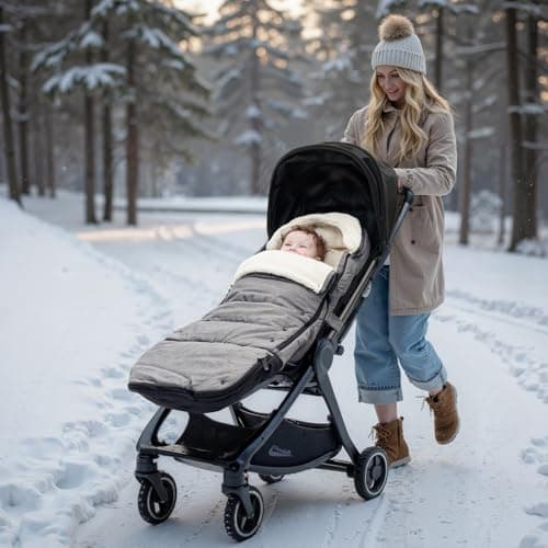 Momcozy Stroller Footmuff Universal | Easily Attaches to Most Strollers | Ultra-Plush,Weather-Proof Stroller Sleeping Bag | Deluxe Warm Stroller Bunting Bag | Extendable Cover Winter | Adjust-Buckle — view 5