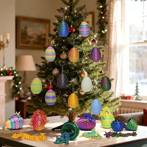 Mini 3D Printed Dragon Eggs with Dragon Inside, Articulated Crystal Dragons 3D Printed Animals Easter Egg Fillers, Easter Basket Stuffers Christmas Fidget Toys Gifts for Kids (12pcs-withkeychain) — view 4