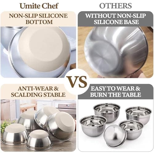 Umite Chef Mixing Bowls with Airtight Lids Set, 8PCS Stainless Steel Nesting Bowls with Grater Attachments, Non-Slip Bottoms, 5, 4, 3.5, 2, 1.5QT for Mixing & Serving — view 3