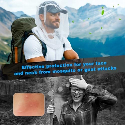 TUPI Premium Mosquito Head Net Mesh, 2 Pack Bug Face Net for Fly & Mosquito Protection | Ultra Large & Long, Finest Holes for Camping, Hiking, Fishing, Gardening, Safari, Fits All Hats for Men & Women — view 2