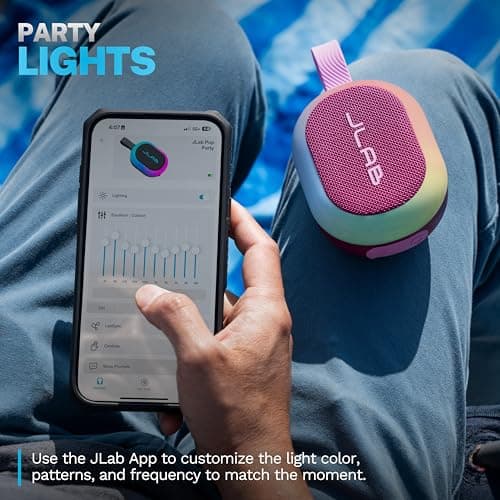 JLab, Pop Party, Portable Bluetooth Speaker, Waterproof, RGB Lighting, LabSync, Mulberry — view 2