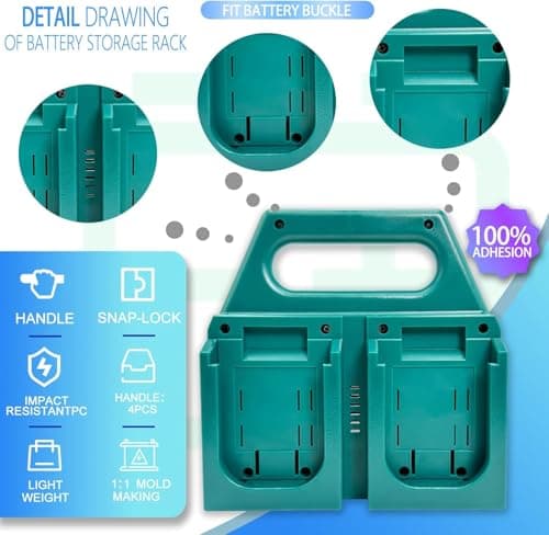 4-Slot Battery Holder for Makita 14V&18V LXT Batteries - Rugged & Portable Storage Case, Compact Organizer for Tool Boxes & Bags, Quick Access, Ideal for Transport & Job Sites — view 3