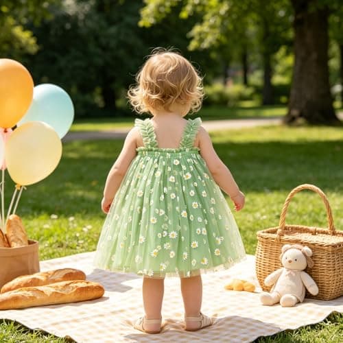 AGQT Baby Girls Tutu Dress Sleeveless Kids Tulle Princess Birthday Dresses Formal Party Gowns Green Daisy-Lace Size 18-24 Months — view 2