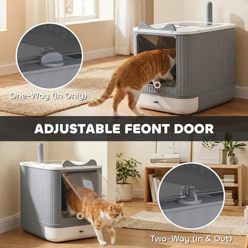 PawHut Cat Litter Box with Lid, Enclosed Kitty Litter Box with Front-Entry and Top-Exit, Scoop, Deodorizer Bag, Non-Sticky and Easy to Clean, for Medium Cats, White — view 5