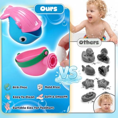 Baby Mold Free Bath Toys for Kids Ages 1-3, 10 PCS Toddler Bathtub Pool Sand Beach Toys with Whale Spoon Watering Can Stacking Cups Floating Boats for Baby Toddler Water Table Games, Girls Boys Gifts — view 4