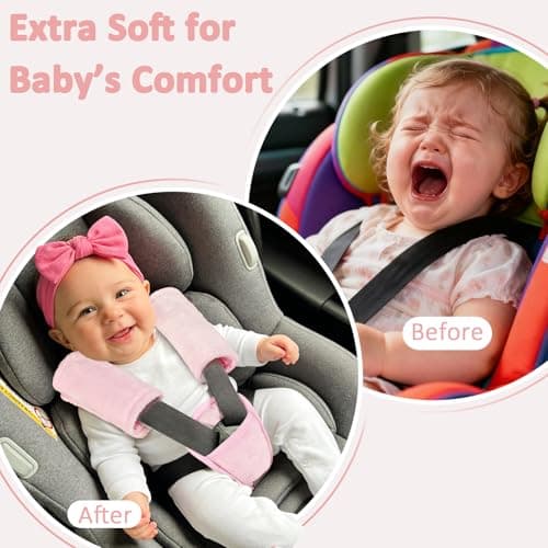 SWESEN Baby Car Seat Strap Covers, 3 Piece Soft Car Seat Strap Shoulder Pads for Baby Girls Boys, Double-Sided Use carseat Straps Covers for Stroller, Car Seats, Pushchair, Pink — view 3