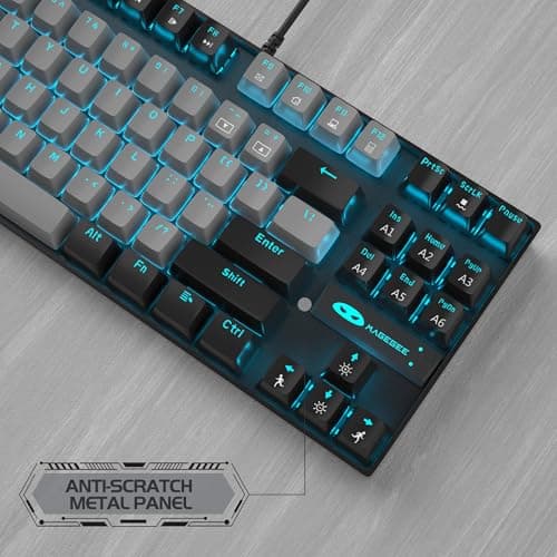 MageGee 75% Mechanical Gaming Keyboard, Blue Switch, LED Backlit, 87 Keys Compact TKL Wired Computer Keyboards for Windows Laptop PC Gamer - Grey/Black — view 6