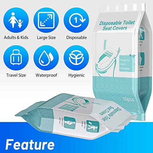 30 Pack Toilet Seat Covers Disposable100% Waterproof XL Individually Wrapped Disposable Toilet Seat Covers for Adults and Kids Potty Training, Travel Accessories for Public Restrooms Airplane Camping — view 2