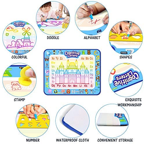 Jasonwell Aqua Water Doodle Mat 40 X 32 Inches Large Magic Drawing Doodling Mat Coloring Mat Educational Toys Christmas Birthday Gifts for Kids Toddler Boys Girls Age 2 3 4 5 6 7 8 Year Old (Alphabet) — view 3