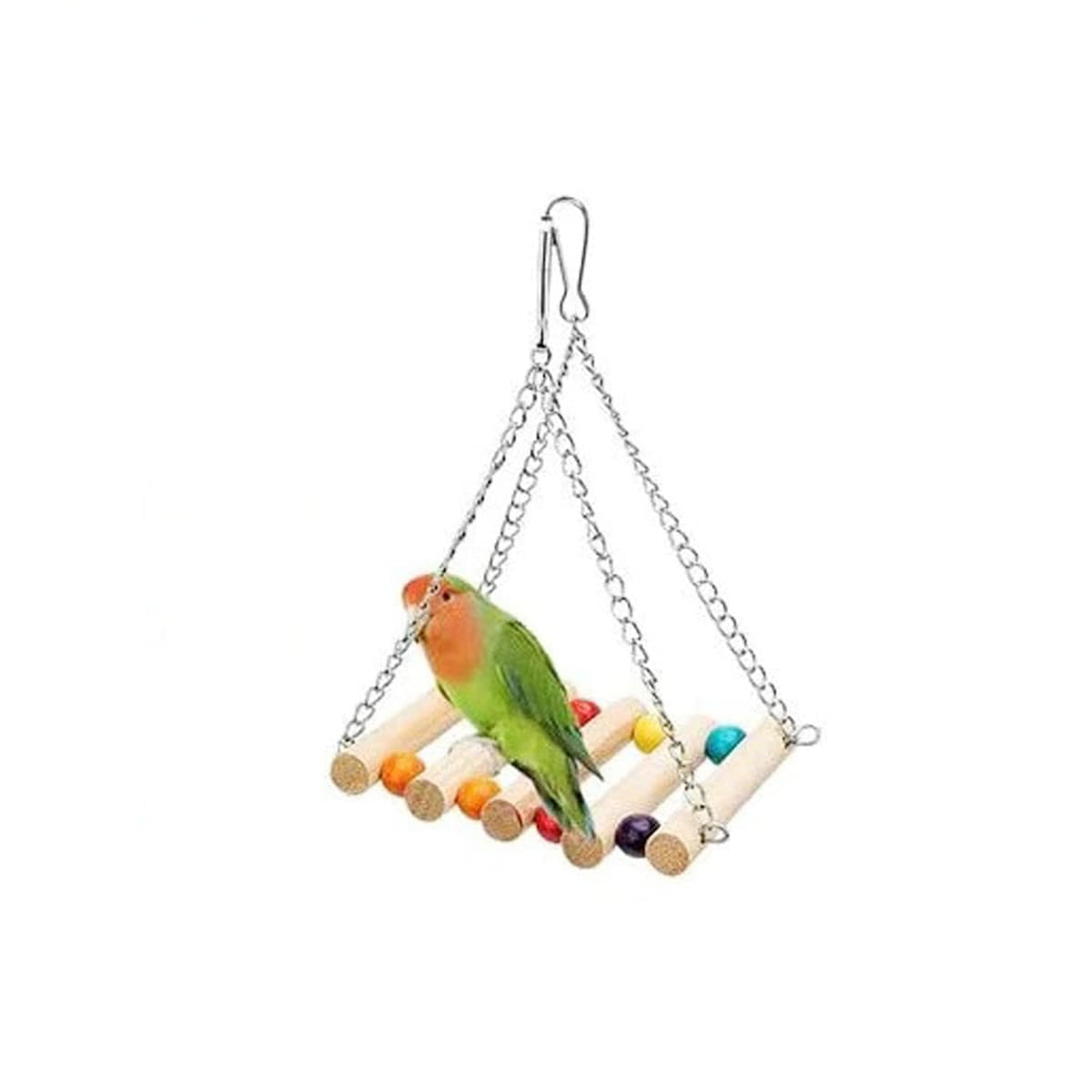 Allazone 14 Pz Juguetes para Pájaros, Escalera de Madera, Pájaros Juguetes con Campanas Que Cuelga la Perca Juguete para Pequeños y Medianos Loros de Aves — view 7
