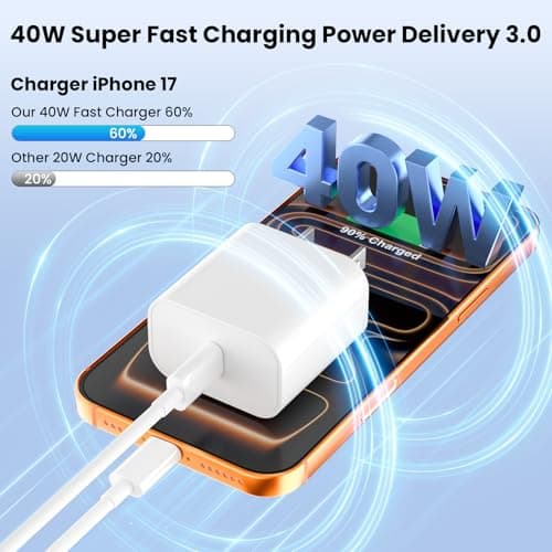iPhone 17 Pro Max Charger Fast Charging, 40W USB C Super Fast Charger Block with 6ft Type C Charging Cable Cord for iPhone 17 Pro Max/17 Pro/Air/17/16/16 Pro/16 Pro Max/Plus/15/15 Pro/15 ProMax/S25