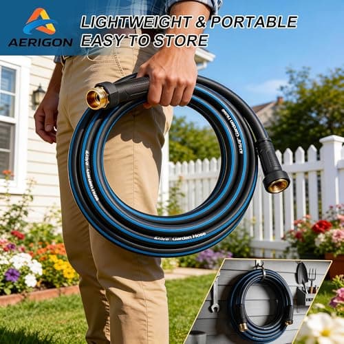 Heavy Duty Rubber Garden Hose 5/8" x 50FT, Non-Expandable Kink-Free Water Hose with Leak-Proof 3/4" Fittings for Yard Lawn and Car Wash — view 5