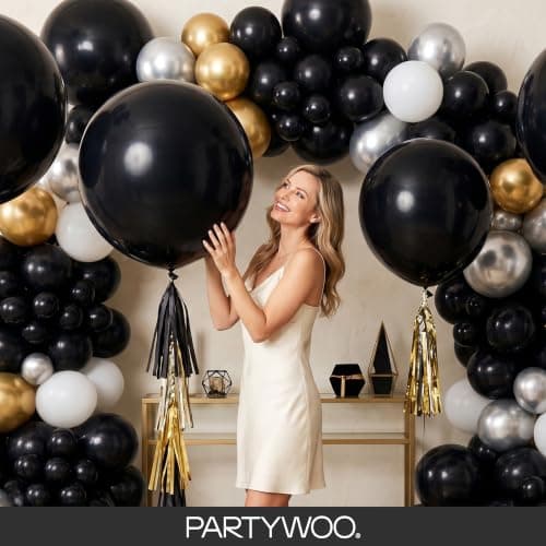 PartyWoo Black Balloons 50 pcs 12 Inch Latex Helium Matte Black Balloons for Baby Shower Birthday Graduation Casino Race Car Anniversary Retirement Pirate Gaming Theme Party Decorations Black-Y18 — view 8