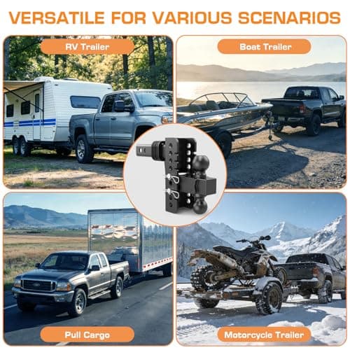 Vullteeon Adjustable Trailer Hitch, Drop Hitch for 2 Inch Receiver, 6" Drop/Rise, (2" & 2-5/16") Ball Hitch for Truck, 20000 LBS GTW, Slot-Fit & Anti-Rattle Design Trailer Hitches, Anti-Theft Pin — view 8