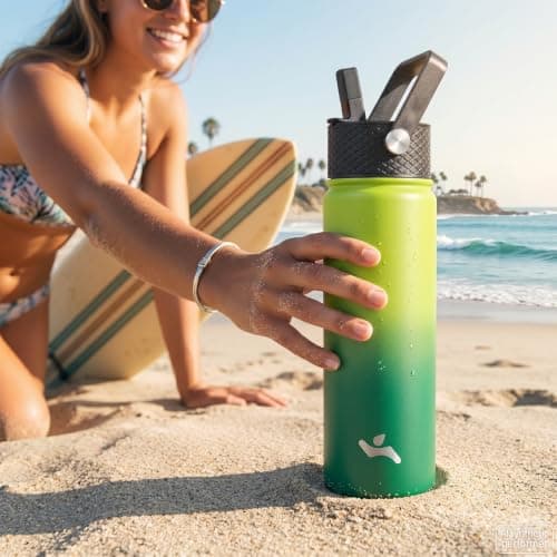 Konokyo 18 oz Insulated Water Bottle Stainless Steel Sport Bottles with 3 Lids,Army Green — view 5