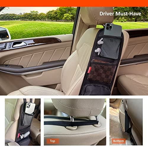 Luckybay Car Seat Side Organizer, Auto Seat Storage Hanging Bag, Phones, Drink, Stuff Holder with Mesh Pocket for Cars, SUV & Truck 2 Pack — view 5