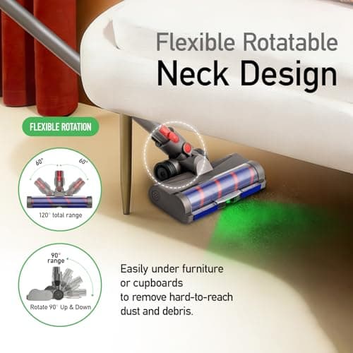Upgrade Anti-Tangle Replacement Head for Dyson: V7 V8 V10 V11 V15 Motorized Vacuum Head with Green LED and Engineered Wheel - 60% Effortless Glide for Carpet & Hard Floor — view 5