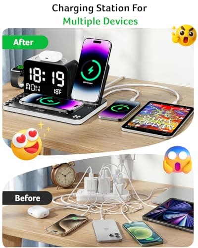 Acer Gadget 7-in-1 Wireless Charging Station Charger Stand for Multiple Devices for Apple - iPhone 17 16 15 14 13 12 Pro Max Apple Watch Airpods, Wireless iPhone Charger Station with Bluetooth TimeSyn — view 3