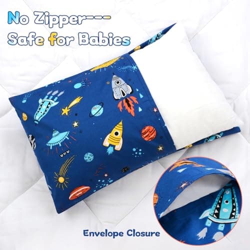 Kids Toddler Pillowcases UOMNY 2 Pack Pillow Cover Pillowslip Case Fits Pillows sizesd 13 x 18 or 12x 16 for Kids Bedding Pillow Cover Baby Pillow Cases Space White/Blue — view 3