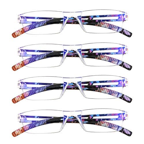 LifeArt Blue Light Blocking Reading Glasses, 4-Pack Men’s and Women’s Rectangular Frame, Anti-Reflective Lenses, +1.50 Magnification